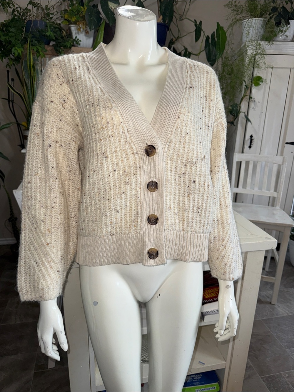 Old Navy Cream Speckled Button-Front Knit Cardigan - Women's Sweater Sm